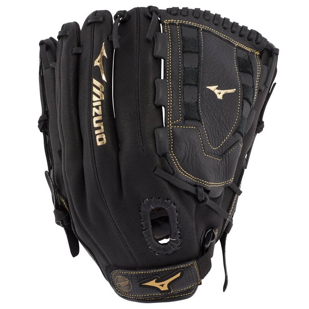 Mens Mizuno Premier Series Slowpitch 12.5" Gloves Black/Gold Philippines (AYPECX394)